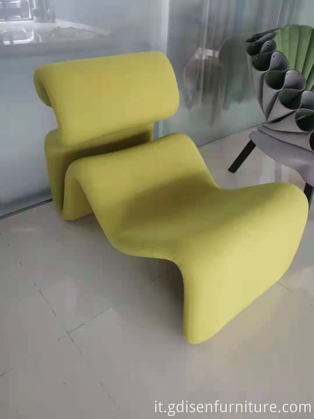 Modern designer furniture fiberglass and fabric curved chair